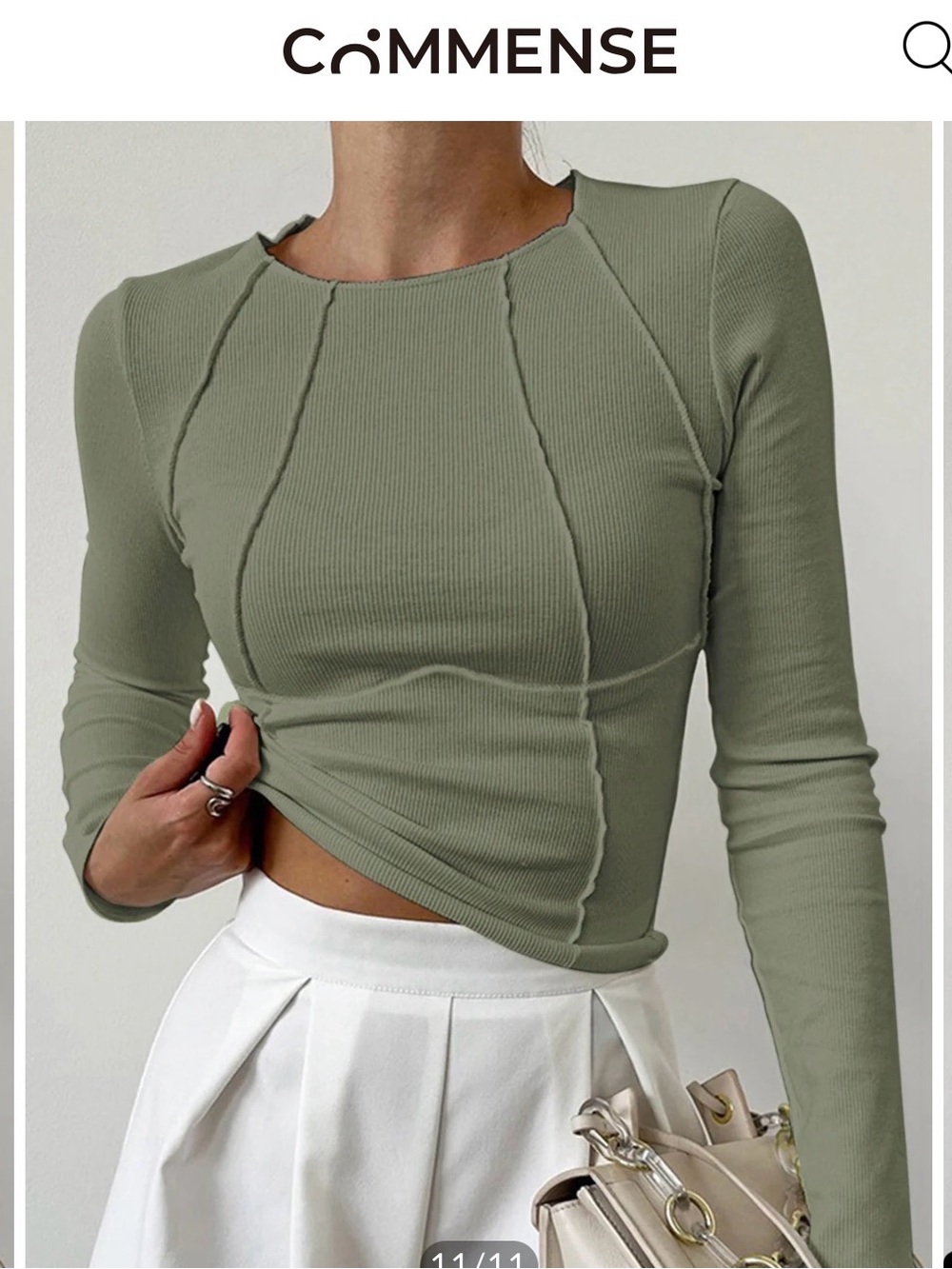 Commense gray Ribbed Long-Sleeve Seam Detail Top NWT
